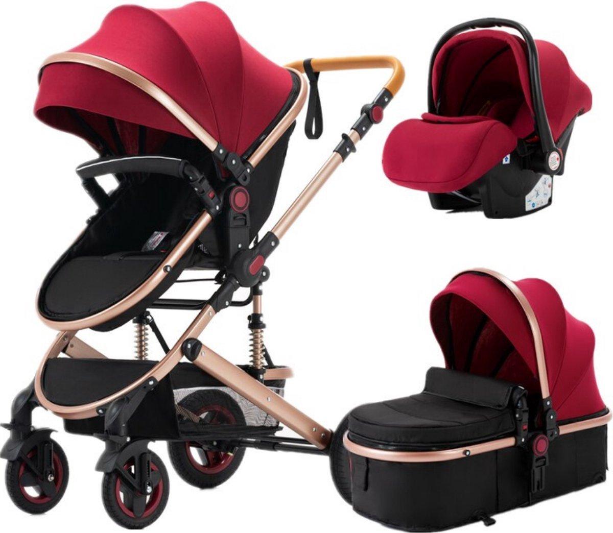 Happyment 3-in-1 Kinderwagen - Buggy, Wanderwagen & Reisebuggy - Faltbar - Rot