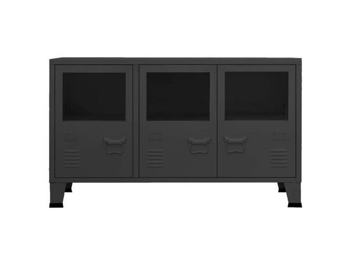 BONNEVIE - 1parcel - Buffet industriel Noir 105x35x62 cm Métal et verre - Buffets ctv74v62