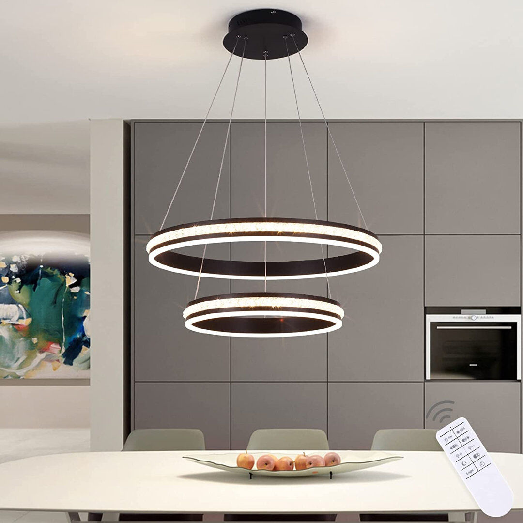 Blue Elephant 2 Rings 60cm Tiered Chandelier,Modern Dimmable LED Acrylic Crystal Chandelier for Living Room Matte Black 60cm W X 60cm D
