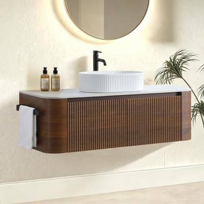 GREATPLANINC Wall Bathroom Vanity, Floating Vanity Cabinet with Vessel Ceramic Basin