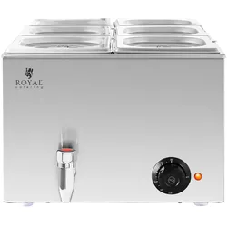 Royal Catering Bain Marie Warmhaltebehälter Speisenwärmer Ablasshahn 600 W 6 GN 1/6, Speisewärmer, Silber