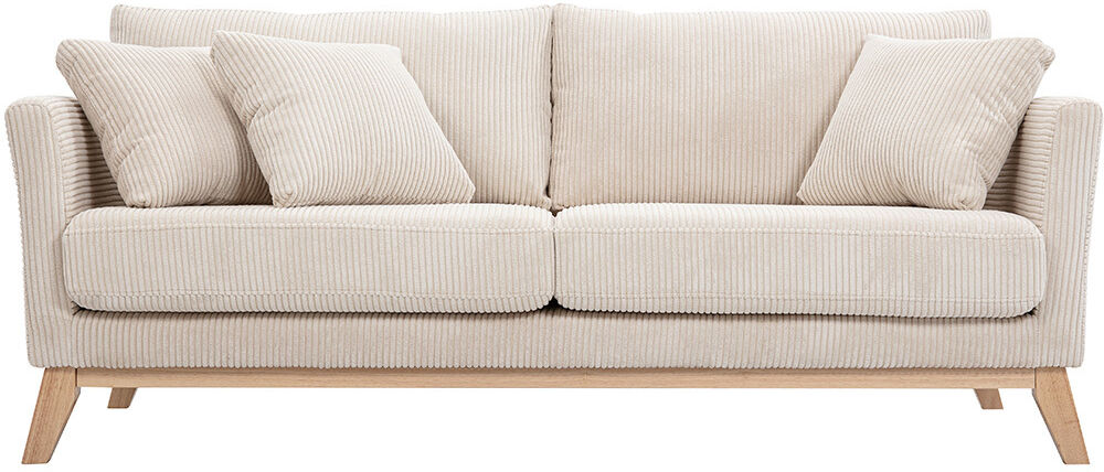 Miliboo 3-sitziges skandinavisches Sofa mit beigem abnehmbarem Bezug und Holzfüßen OSLO