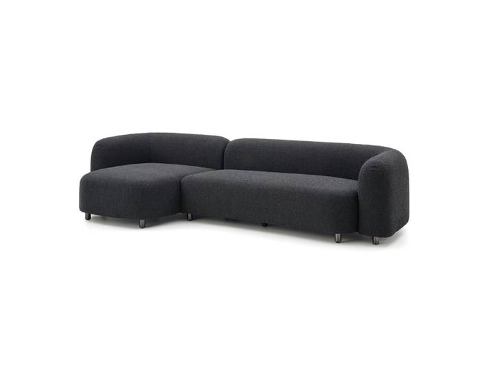 Eck-Sofa mit Recamiere Ikari grau Bezug anthrazit; Füße Edelstahl schwarz links 301x66x140 cm