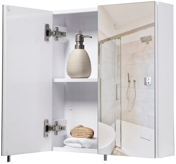 Croydex 600mm W 670mm H Surface Frameless Medicine Cabinet Mirror 2 Adjustable White 670mm H