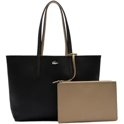 LACOSTE Damen Wendetasche mit Pochete - ANNA Shopping Bag, 35x30x14cm (BxHxT), mehrfarbig Schwarz/Beige