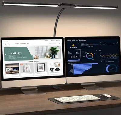Evergreen Home Goods Dimmable Architect Desk Lamp, Dual Head LED Clip On Light, Flexible Monitor Light For Office, Computer, And Reading double head Black