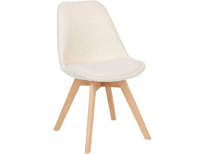 Chaise scandinave salle à manger - assise rembourrée tissu french terry blanc structure hêtre mousse intégrée - cuisine ou bureau