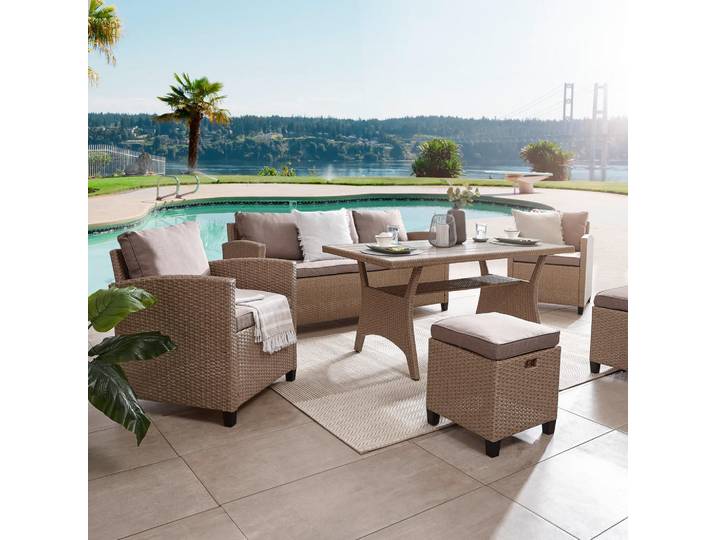 Ambia Garden Dining-Loungeset, Hellbraun, Metall, Kunststoff, 6-teilig, Gartenmöbel, Gartengarnituren, Gartenmöbel-Sets