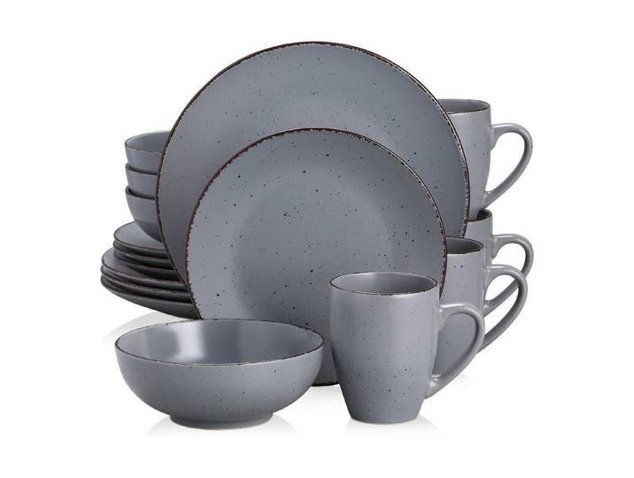 LuxusKollektion Kombiservice 16-teiliges Tafelservice Steingut Vintage Kombiservice Schwarz, Keramik