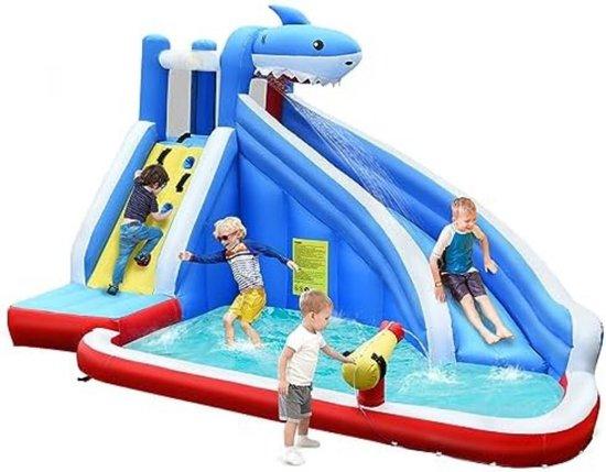 Unyqoos Hüpfburg mit Wasserrutsche - aufblasbarer Wasserpark für Kinder 4-12 Jahre, Planschbecken, Kletterwand & Wasserkanone, 333×280×210 cm, 840D/420D Oxford, bis 120 kg