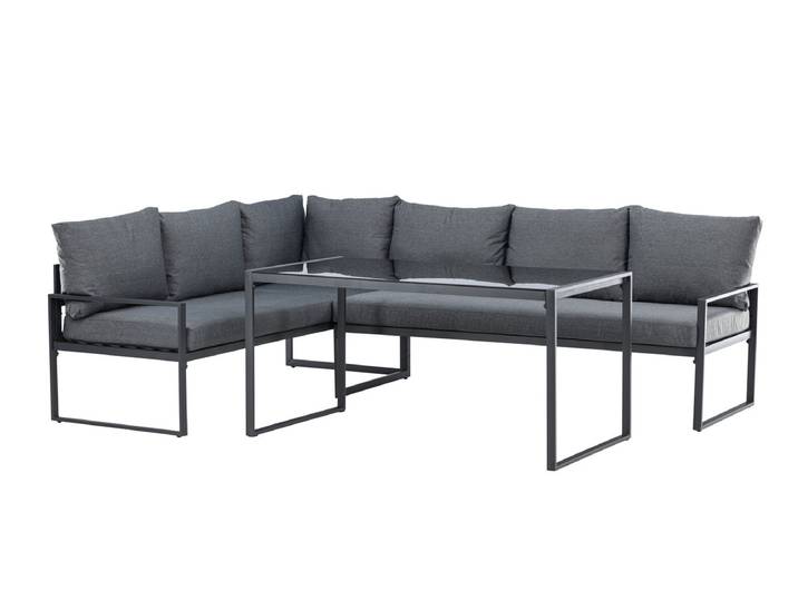 Garten Loungeset Zico – 3-teilig mit Glastisch in Grau - Grau - Luxusbetten24