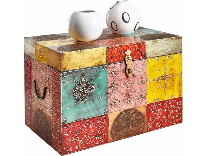 Truhe GOODPRODUCT Vivek , bunt, B:56cm H:36cm T:33cm, Massivholz, Truhen, Truhe, handbemalt, mit Metallverschluss