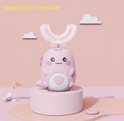 Uplifted Goods Rechargeable 360 Degree U Shaped Kids Electric Toothbrush 6 12 Y o Pink