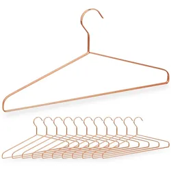 Relaxdays Kleiderbügel, 12er Set, für Hemden, Jacken & Hosen, platzsparend, Metall, 42 cm breit, schöne Bügel, kupfer