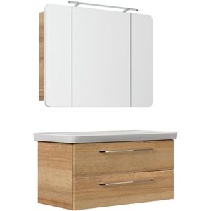 Fackelmann Waschtisch Milano, mit Spiegelschrank, asteiche, hängend, Einsatzwaschbecken aus Keramik,(B/H/T)107 x 49 x 54cm