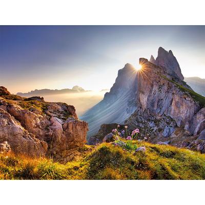 Bild BÖNNINGHOFF "Wandbild BERGE SONNENAUFGANG 46x61 cm – Leinwandbild Keilrahmen Deko", bunt (farbe bild(er): grün, blau, grau), B:61cm H:46cm T:1,8cm, Canvas, MDF, Bilder, Bild, auf Keilrahmen gespannt