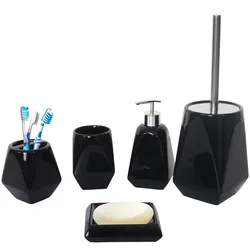 5-teiliges Badset MCW-C71, WC-Garnitur Badezimmerset Badaccessoires, Keramik ~ schwarz