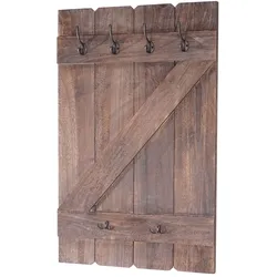 Décoshop26 - Wandgarderobenplatte mit 6 Haken 91 x 60 cm braunes Kiefernholz 04_0001009