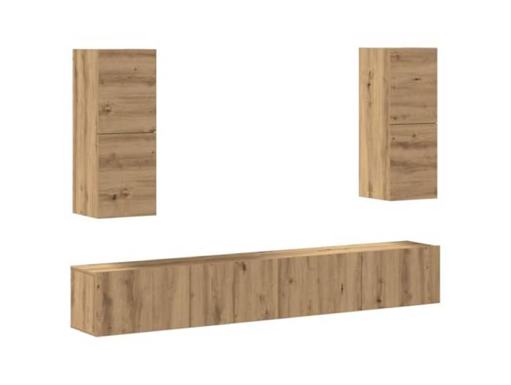 GKHPYURE TV-Möbel-Set, 4-teilig, Eichenholz, Spanplatte 2 Stück 100 x 30 x 30 cm, 2 Stück 80 x 30 x 30 cm, Wandmontage, großer Stauraum