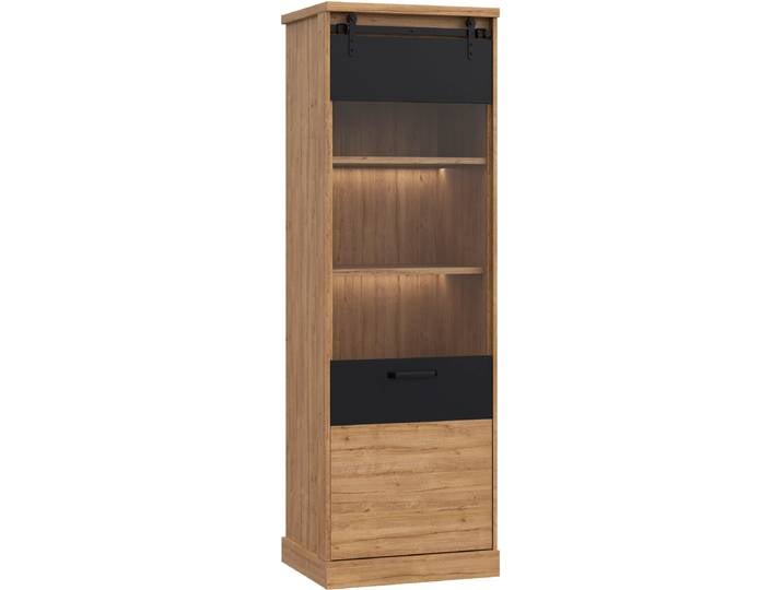 Vitrine FORTE Kaszimiro , schwarz (waterford eiche, schwarz), B:63,4cm H:198,6cm T:52cm, Holzwerkstoff, Schränke, Vitrine