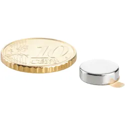 100 Scheibenmagnet, 10 mm, 3,0 mm, N35, selbstklebend, 100 Stück, Neodym, silber