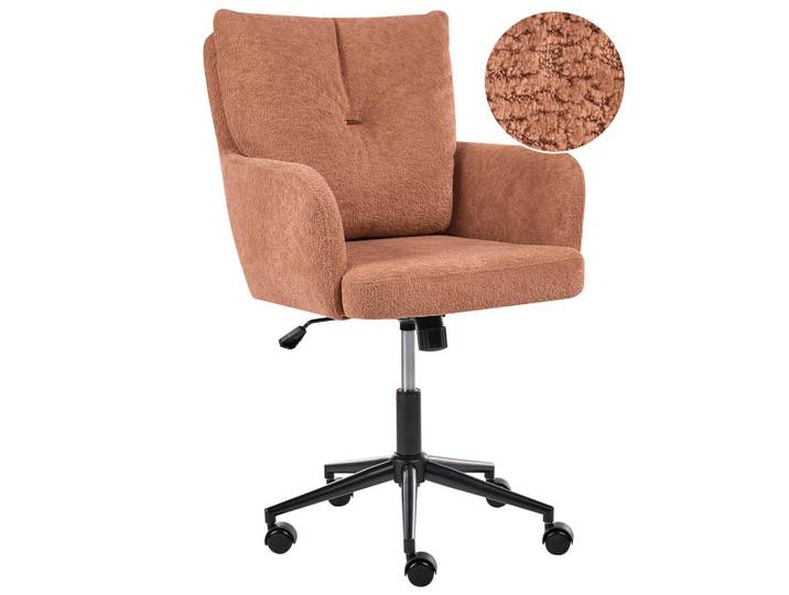 Beliani Schreibtischstuhl Stoff Goldbraun Alpine, Goldfarben, 61x90x71 cm, Büromöbel, Bürostühle, Drehstühle