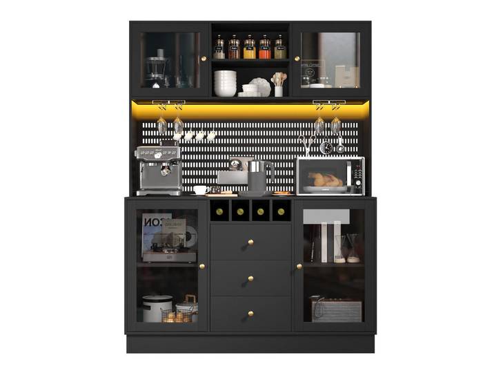 Flieks Buffet LED Weinregal Schwarz, Glas, 140x185.7x40 cm, Esszimmer, Anrichten, Buffetschränke