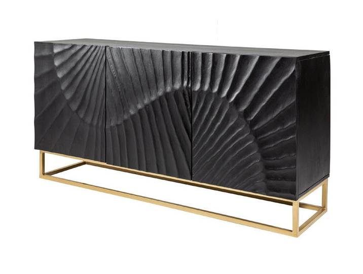 Licht-Erlebnisse Kommode LORIEN, Schwarz Gold Handarbeit 140 x 75 cm Holz Metall