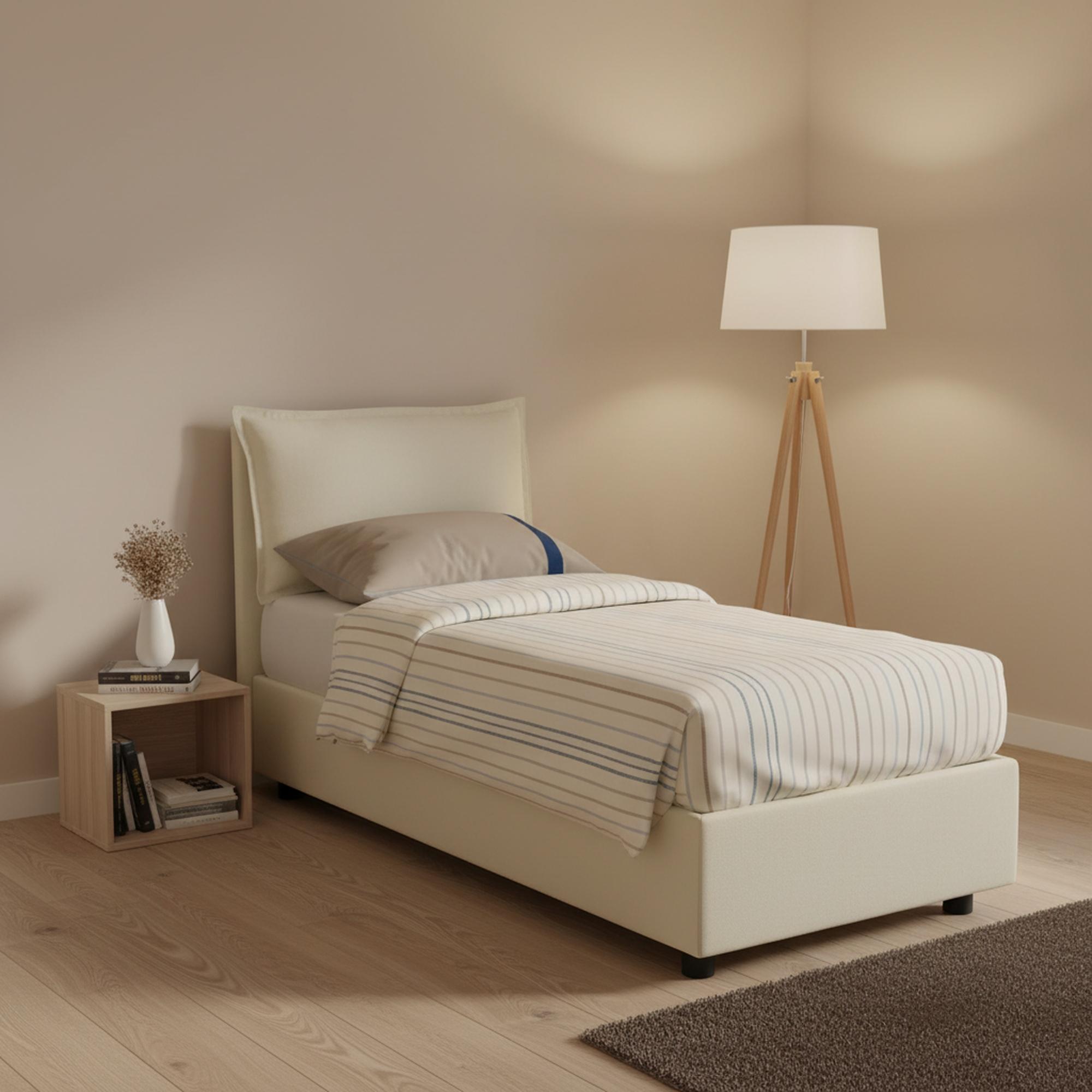Einzelbett Penelope, Containerbett mit Stoffbespannung, 100% Italy, Frontöffnung, mit Matratze Cm 90x190 enthalten, Beige