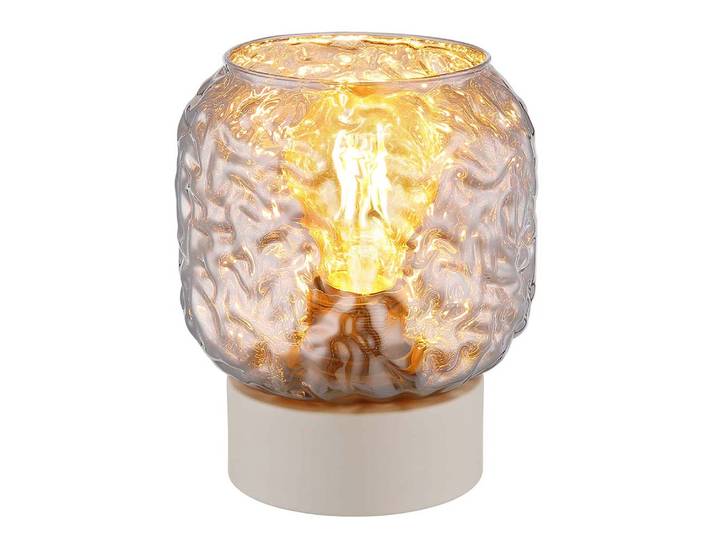 Lampe De Table Lampe D'Appoint Lampe De Chevet Interrupteur Beige Verre Fumé H17cm