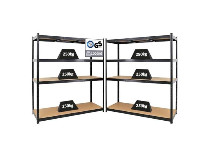 PROREGAL Mega Deal 2X Schwerlastregal Taurus XL mit TÜV/GS Zertifizierung 180x160x60cm mit Fachlast 250kg Schwarz Kellerregal, Steckregal, Garagenregal, Lagerregal