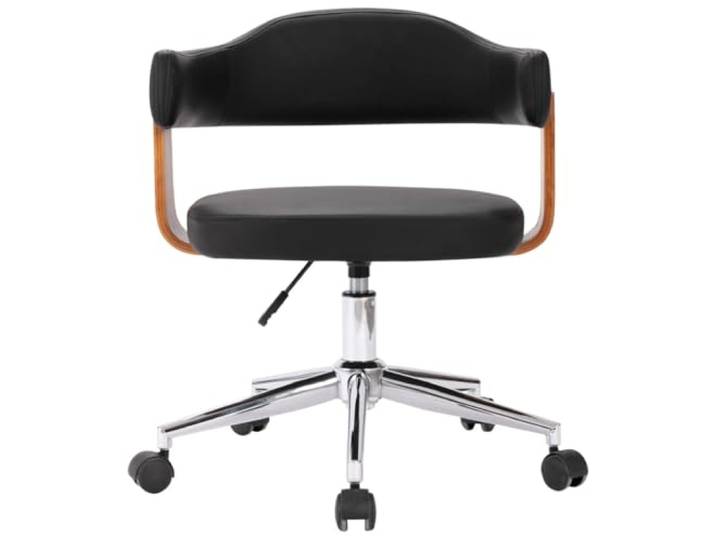 KTHLBRH Drehbare Stühle 4 Stück Schwarz Kunstleder Holz 360 ° drehbar, höhenverstellbar, Rollen, Verwendung im Büro und im Wohnzimmer