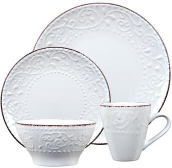 Lorren Home Trends Lorren 16-pc. White Scrollwork Stoneware Dinnerware Set