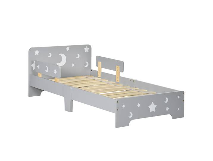 ZONEKIZ Lit pour enfants, lit au sol enfant, de 3 à 6 ans, 143 x 76 cm, design étoiles et lune, sommier à lattes inclus, pour un