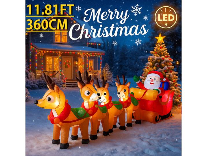 Jouet gonflable de 10.17 pieds, traîneau du père noël, renne, décoration de cour de noël, fournitures de noël éclairées par LED, ornement de maison, cadeau festif