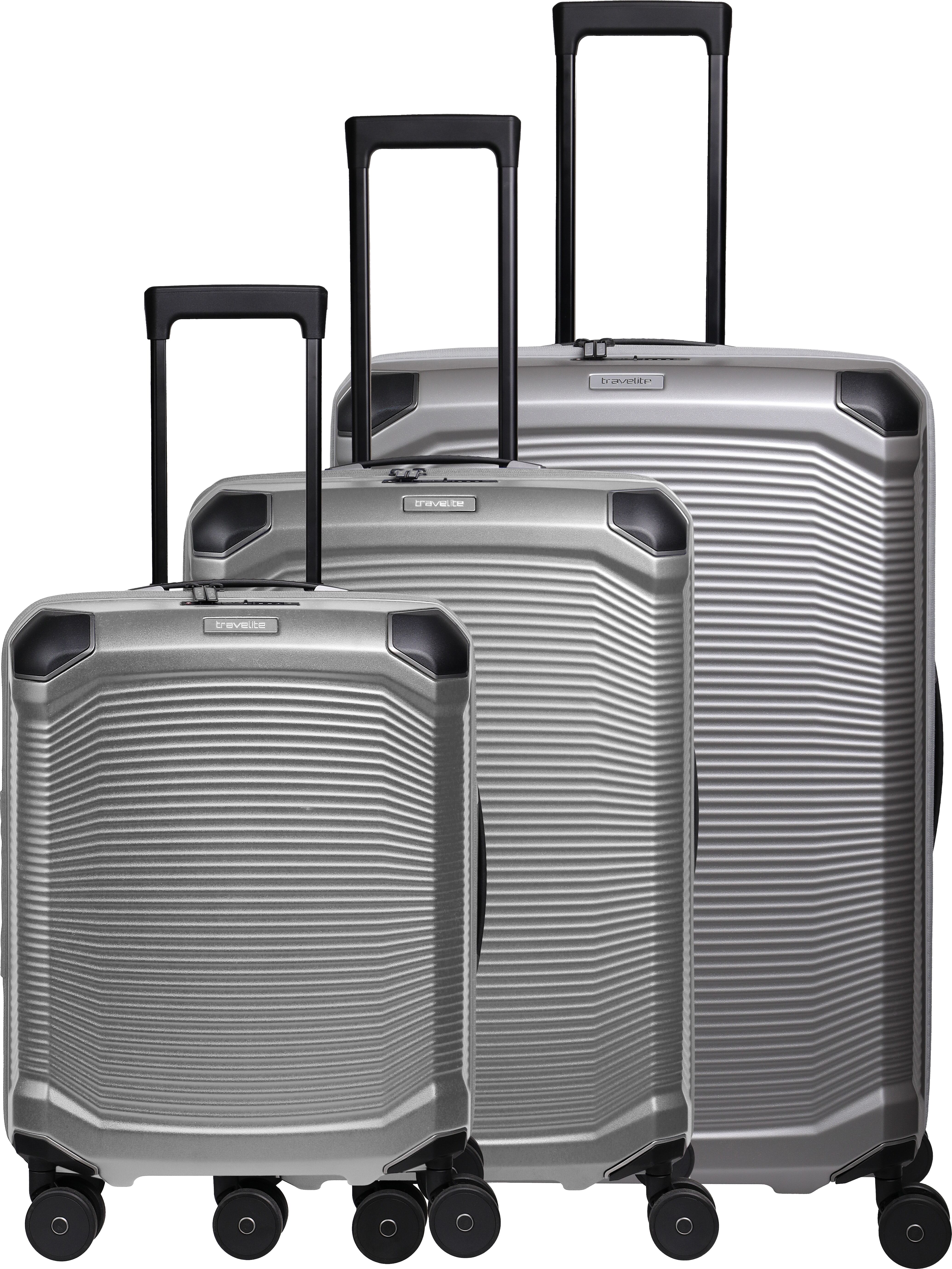 Trolleyset TRAVELITE "MILLENNIUM 3-teilig Reisekoffer Hartschale", silber, Polycarbonat, Koffer-Sets Trolleyset, aus leichtem Polycarbonat mit stabiler Bauweise und Innenaufteilung