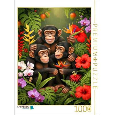 CALVENDO Puzzle Schimpansen zwischen Blüten | 1000 Teile Lege-Größe 64x48cm Foto-Puzzle für glückliche Stunden