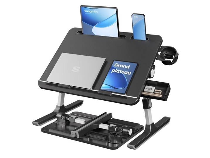 Table de Lit Bureau Pliable Plateau 56 x 40 cm Hauteur Réglable Noir D'encre Noir D encre TABLE D'APPOINT