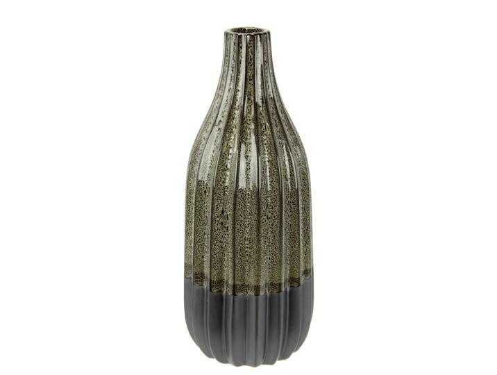 Dekovase I.GE.A. Vase aus Keramik, geriffelt, bauchig, matt glänzend , grau, B:12cm H:30cm, Keramik, Vasen, Dekovase, Flaschenform, Blumenvase, Tischdeko, Keramikvase