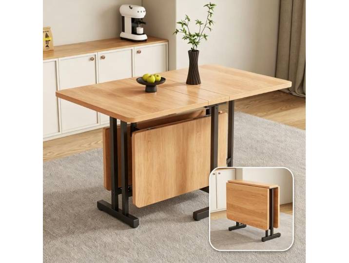 URTR Table à manger pliable 120x80x75cm - support alliage - style minimaliste - Résistant à l'abrasion - MDF - Naturel