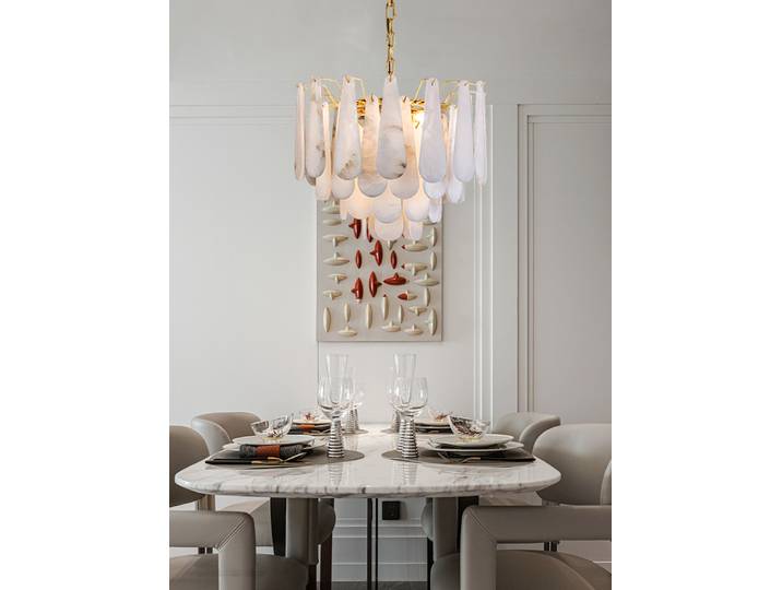 Lustre LED Dimmable Tendance 2026 Marble Life, Suspension en Albâtre pour Salle à Manger