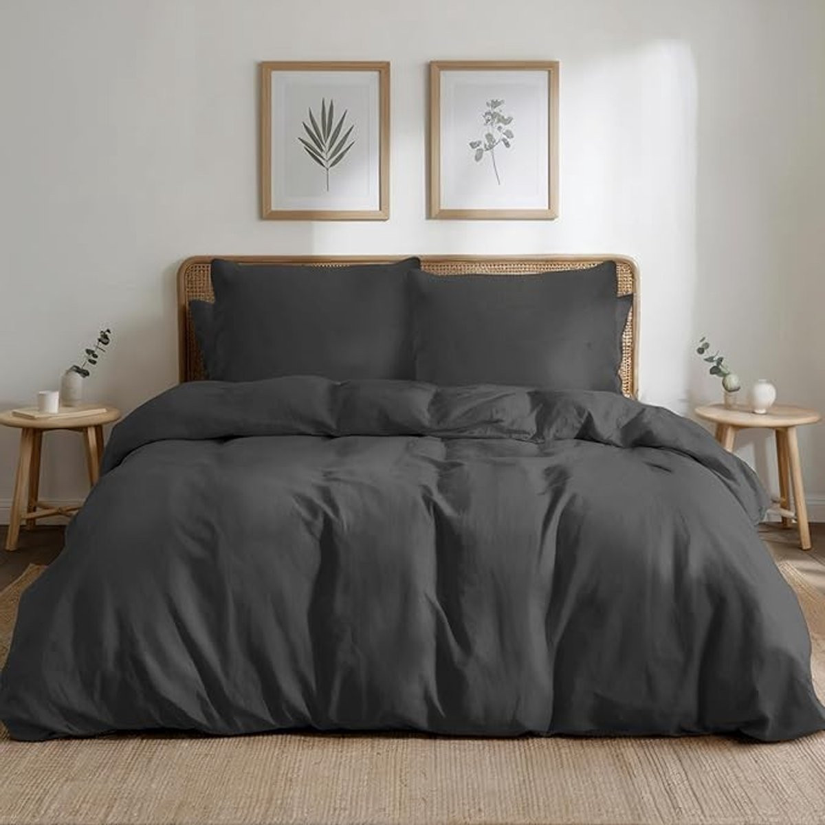Percale Katoenen Bedset Donkergrijs - Dekbedovertrek met Kussenslopen - 200x220 cm
