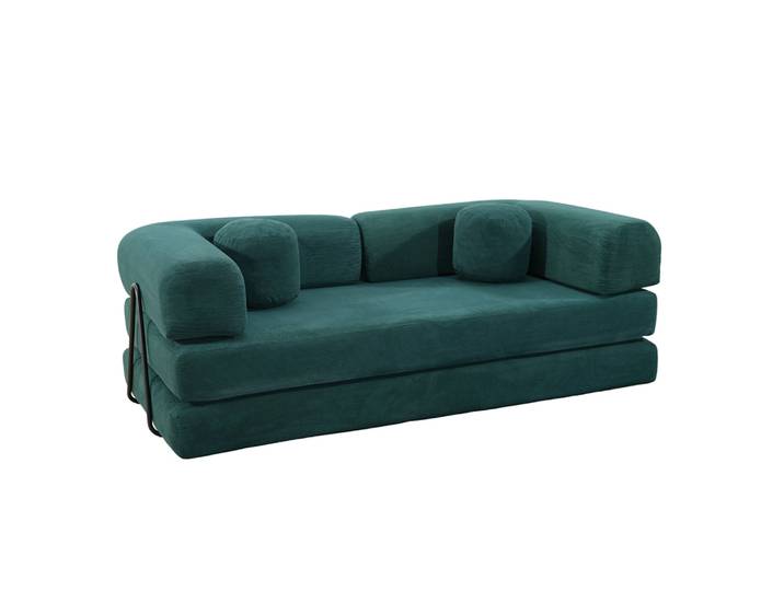 Concept-usine – Canapé Convertible Modulable 3 Places En Velours Côtelé Vert – Densité Haute – Confort Mi-ferme – Dimensions 200 X 100 X 70 Cm