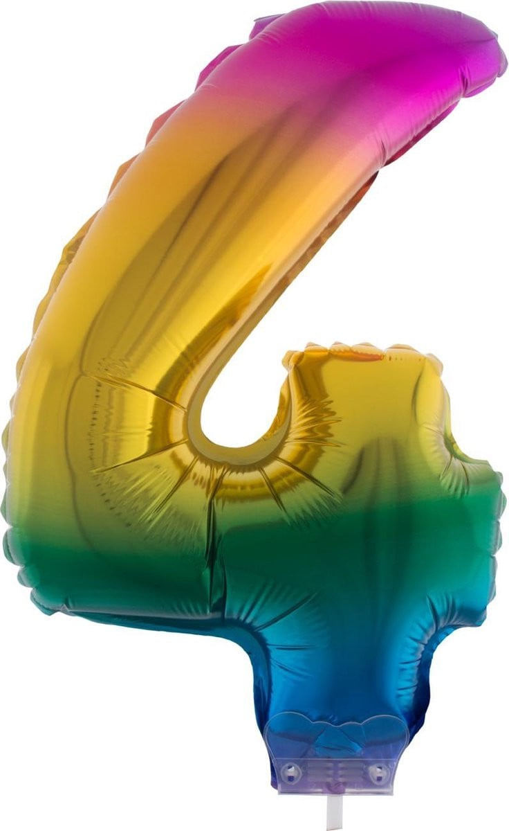 Folieballon Cijfer 4 Regenboog - 41 cm