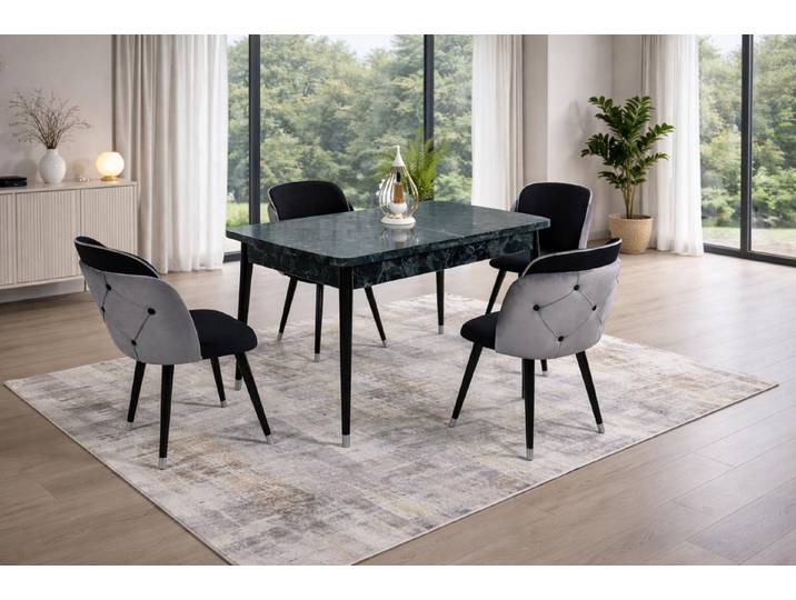 JVmoebel Essgruppe Tisch 4x Stühle Esszimmer Stil modern Farbe schwarz ausziehbar bequem, (5-tlg), Made in Europa