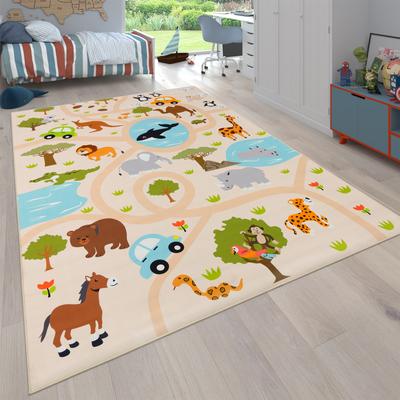 Paco Home Kids Rug Wild Animals Play Mat in Beige Multicolor