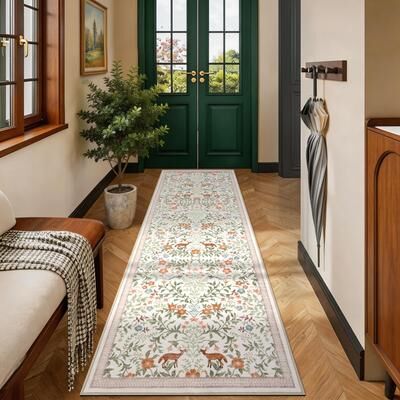 Garvee Vintage Fox Floral Print Washable Area Rug