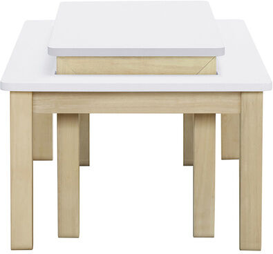 Miliboo Couchtisch skandinavisch mit integrierter Bank Weiß und helles Holz CYBEL