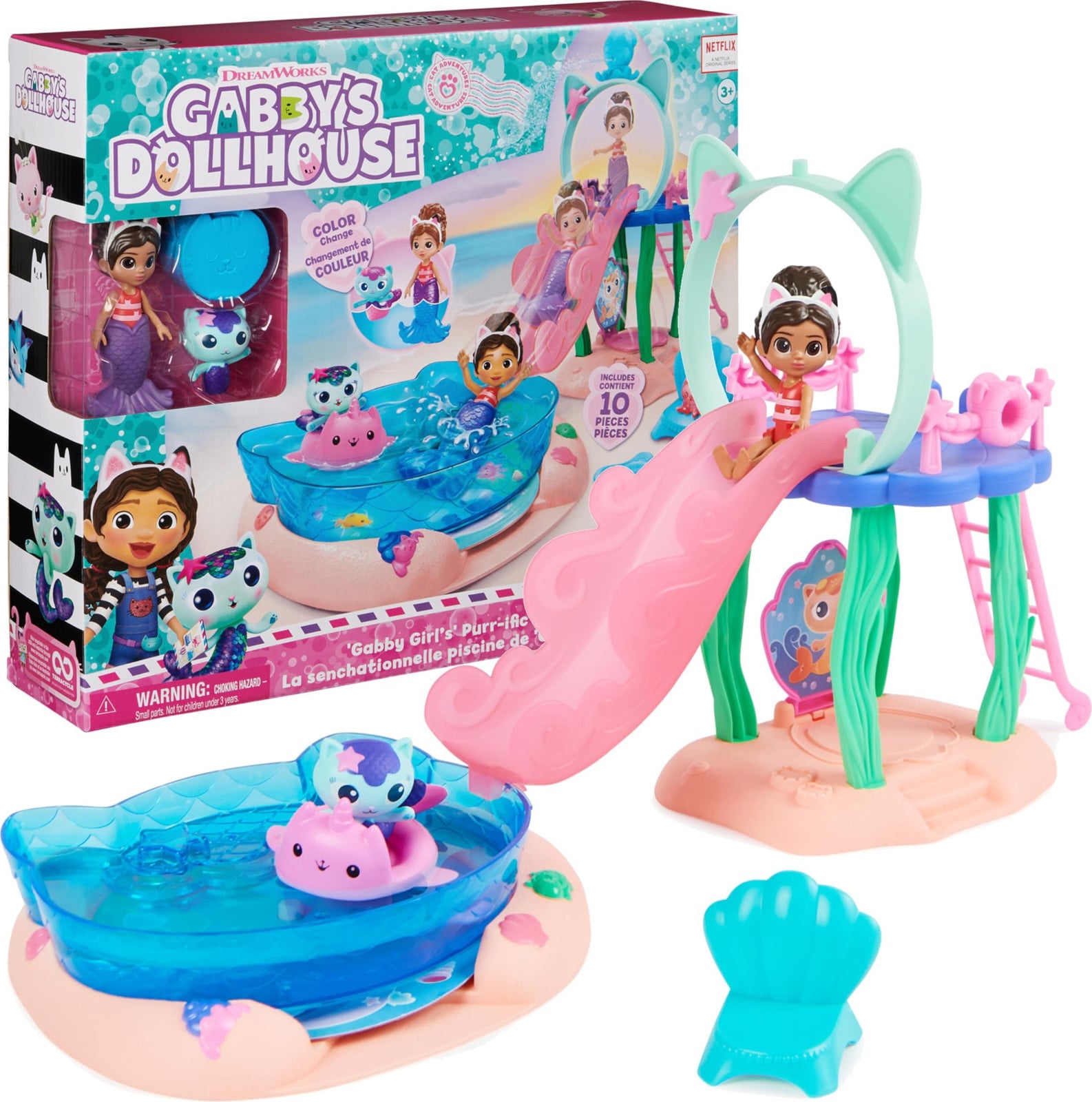 Spin Master DreamWorks Gabby's Dollhouse Zwembadfeest speelset met Gabby- en zeehondfiguur