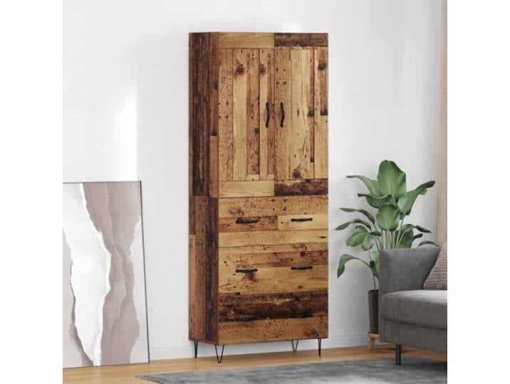RJPLMFV Oberer Schrank aus Holz, Antik-Optik, 69,5 x 34 x 180 cm, Holz Verstellbare Regale, Flügeltüren, Metallbeine, geräumige Aufbewahrung, industrieller Stil